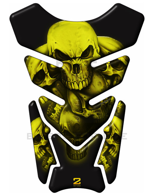 Universal Fit Yellow and Black Skull Tank Pad Protector. Aprilia, BMW, Ducati, Honda, Kawasaki, KTM, MV Agusta, Royal Enfield, Suzuki, Triumph, Yamaha