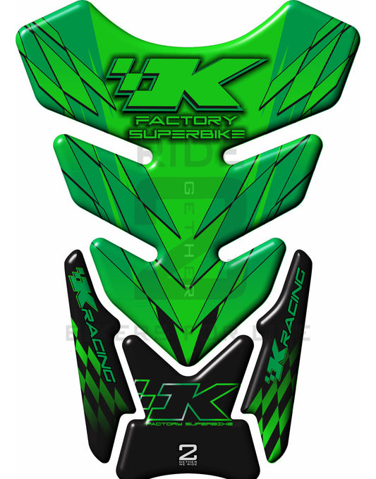 Kawasaki Factory Super Bike, Green and Black Tank Pad  Protector 2006 - 2022. K Racing