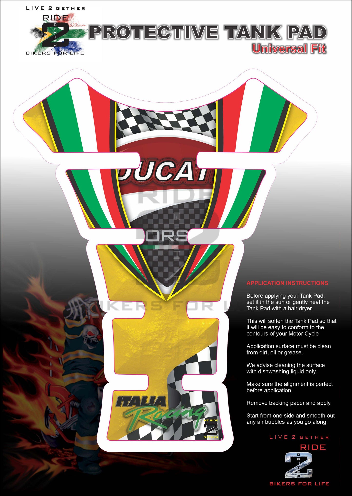 Ducati Yellow Pitted Motor Bike Tank Pad