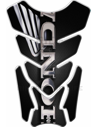 Honda CBR, NC Series, CB Series, Twin Africa - Silver , Black and Chrome with Honey Comb Protective Tank Pad. Fits most Honda models.