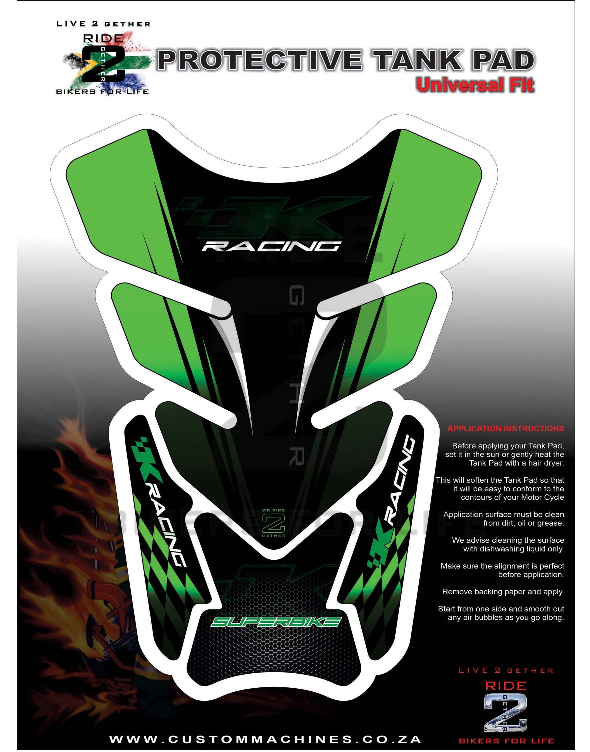 Kawasaki K Racing Green  SuperBike Tank Pad / Protector