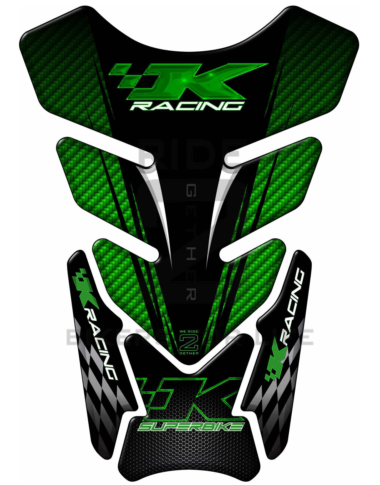 Kawasaki K Racing Green and Black Carbon Fibre SuperBike Tank Pad / Protector