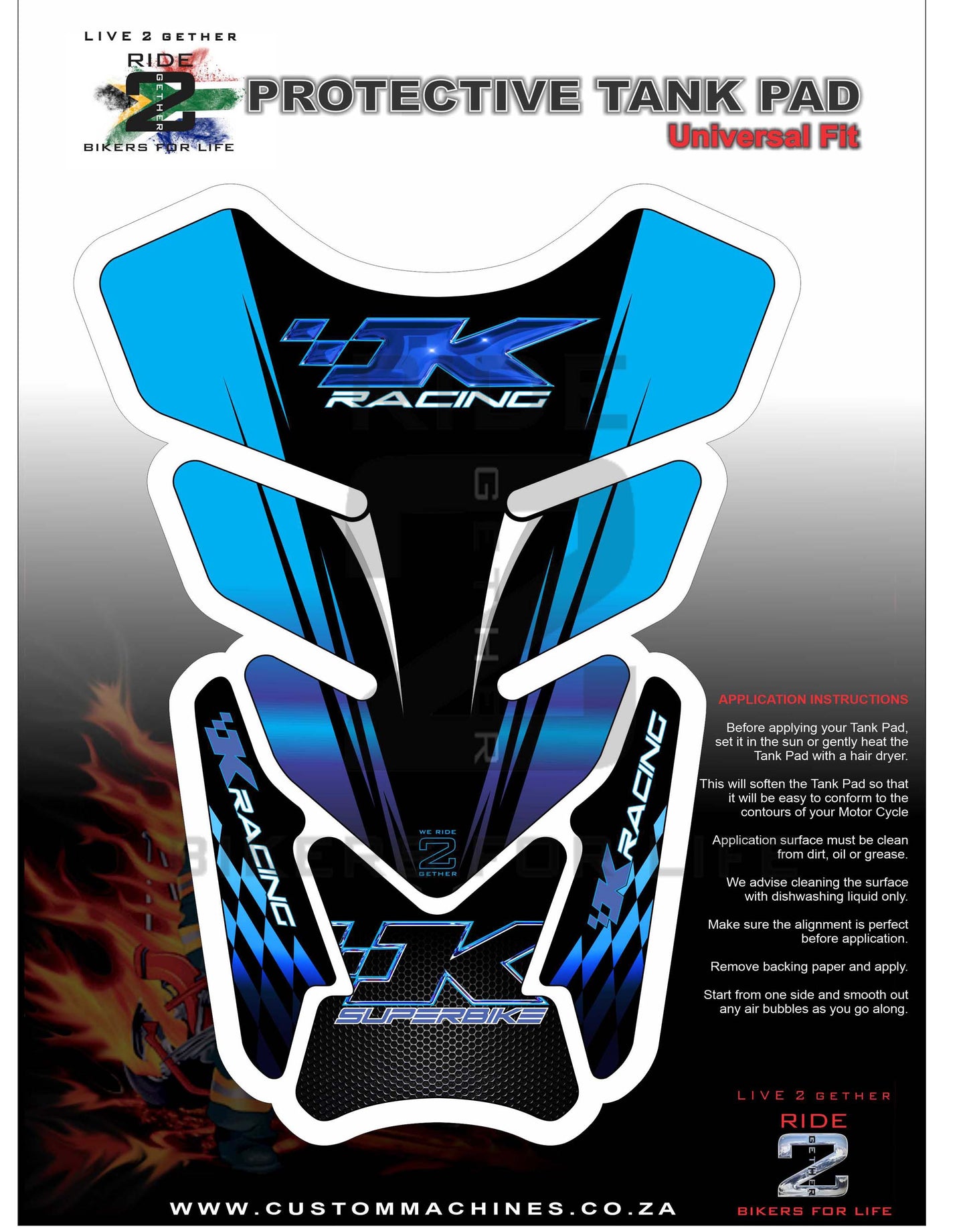 Kawasaki K Racing Blue and Black Carbon Fibre Tank Pad / Protector