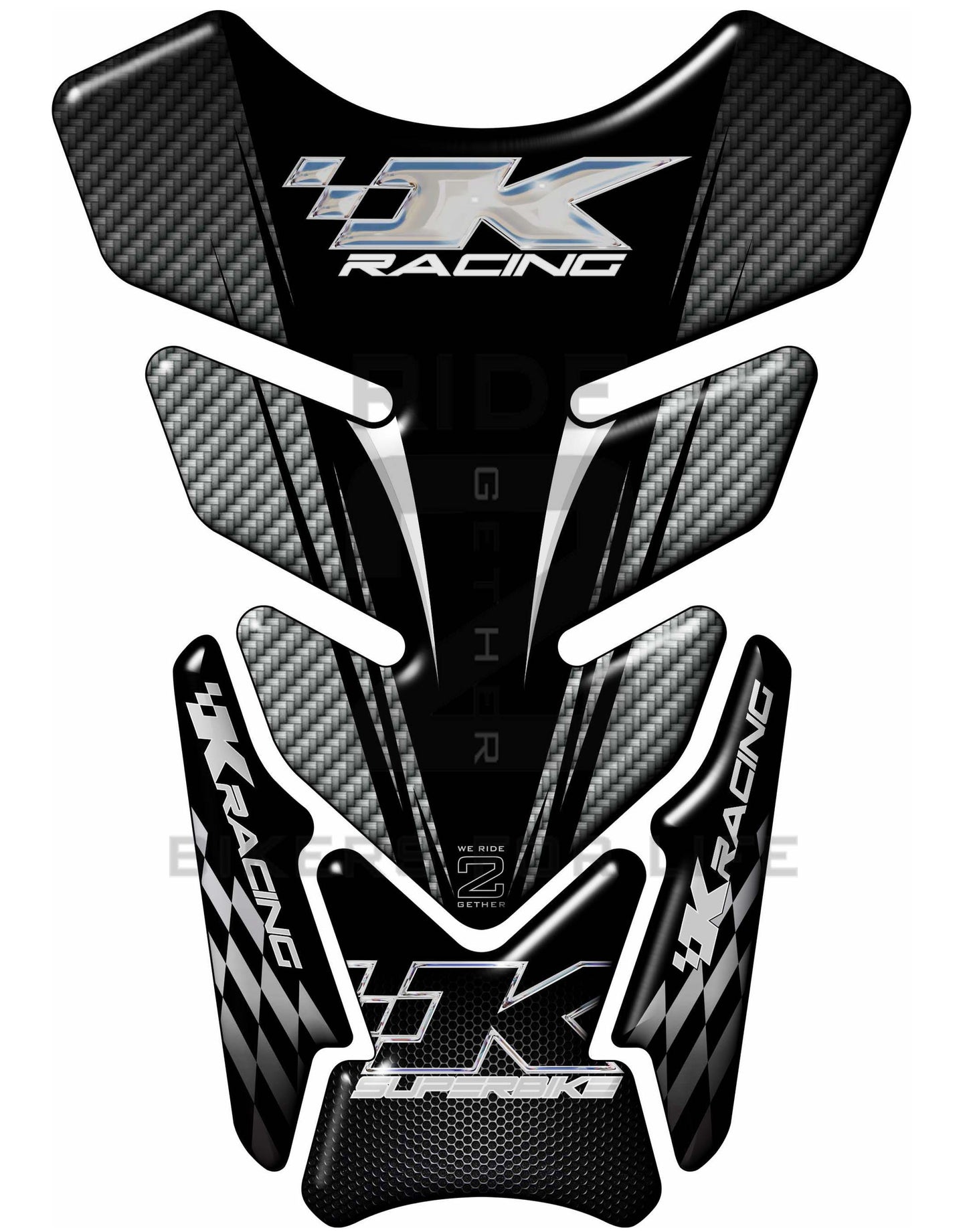 Kawasaki K Racing Black and Silver Carbon Fibre Tank Pad / Protector. Fits most motorcycle models.