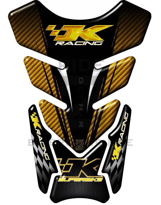 Kawasaki K Racing Yellow and Black Carbon Fibre  SuperBike Tank Pad / Protector