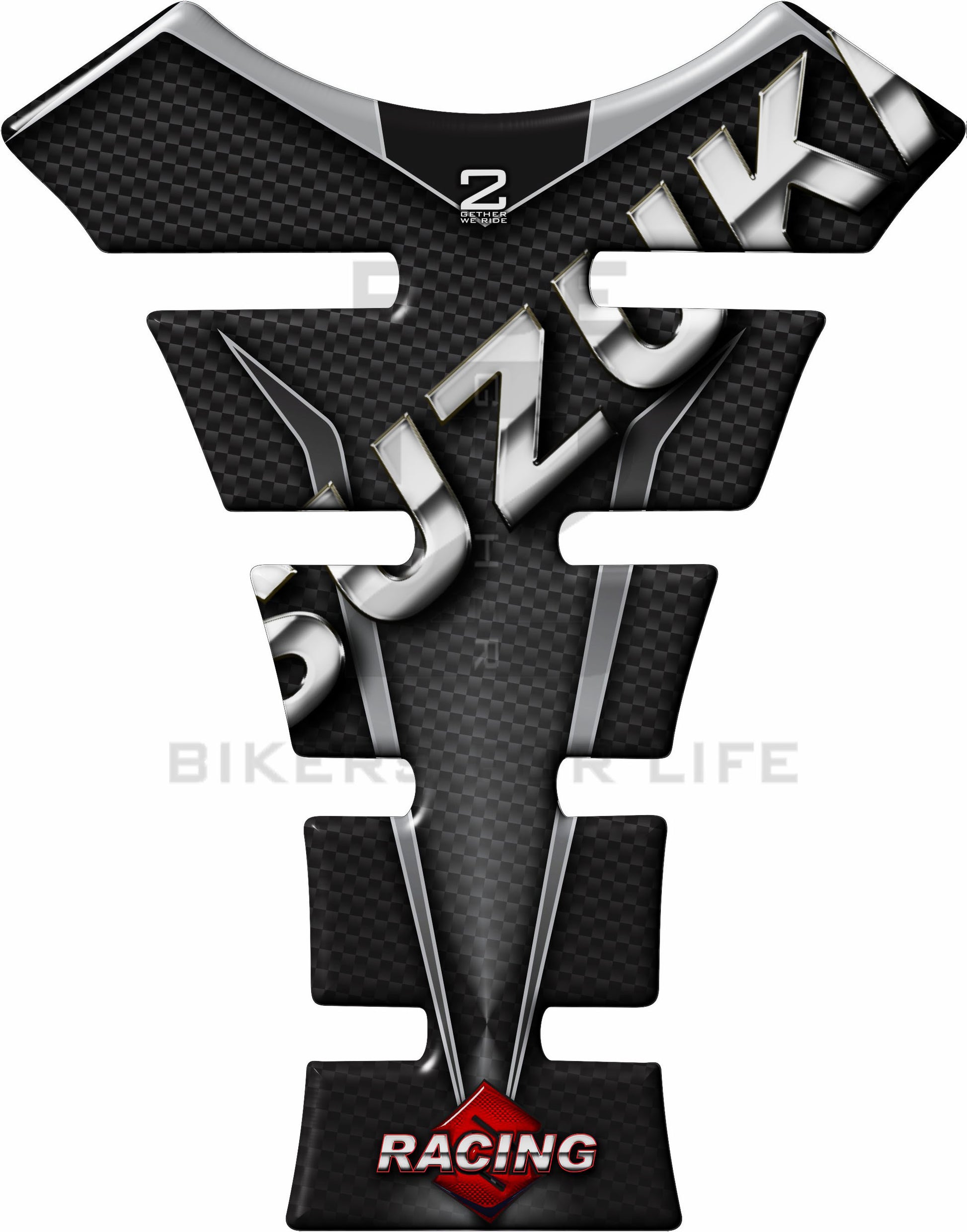 Suzuki Black and Chrome Carbon Fibre Motor Bike Tank Pad Protector. Fits 1990 - 2023 models.