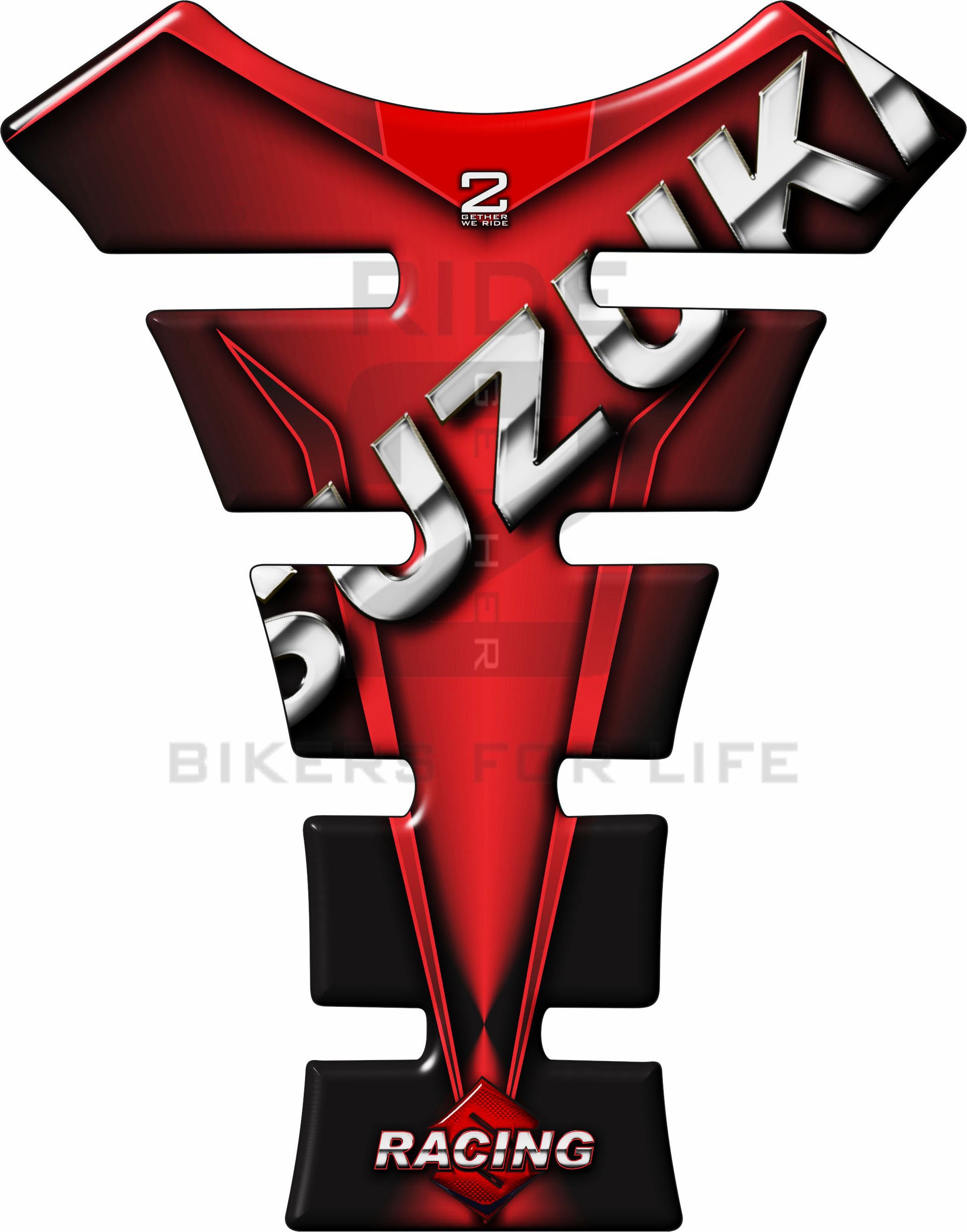 Suzuki Red, Black and Chrome Motor Bike Tank Pad Protector. Fits 1990 - 2023 models.