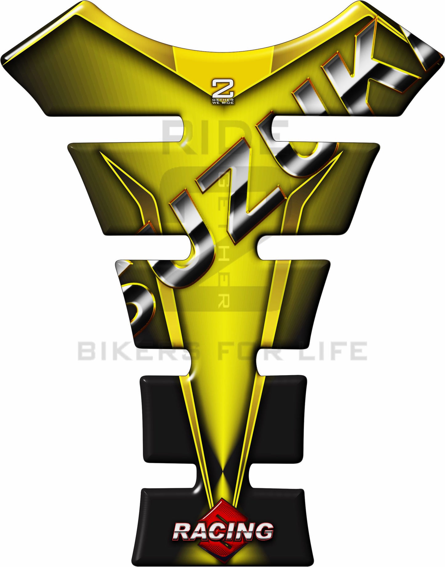 Suzuki Yellow, Black and Chrome Motor Bike Tank Pad Protector. Fits 1990 - 2023 models.