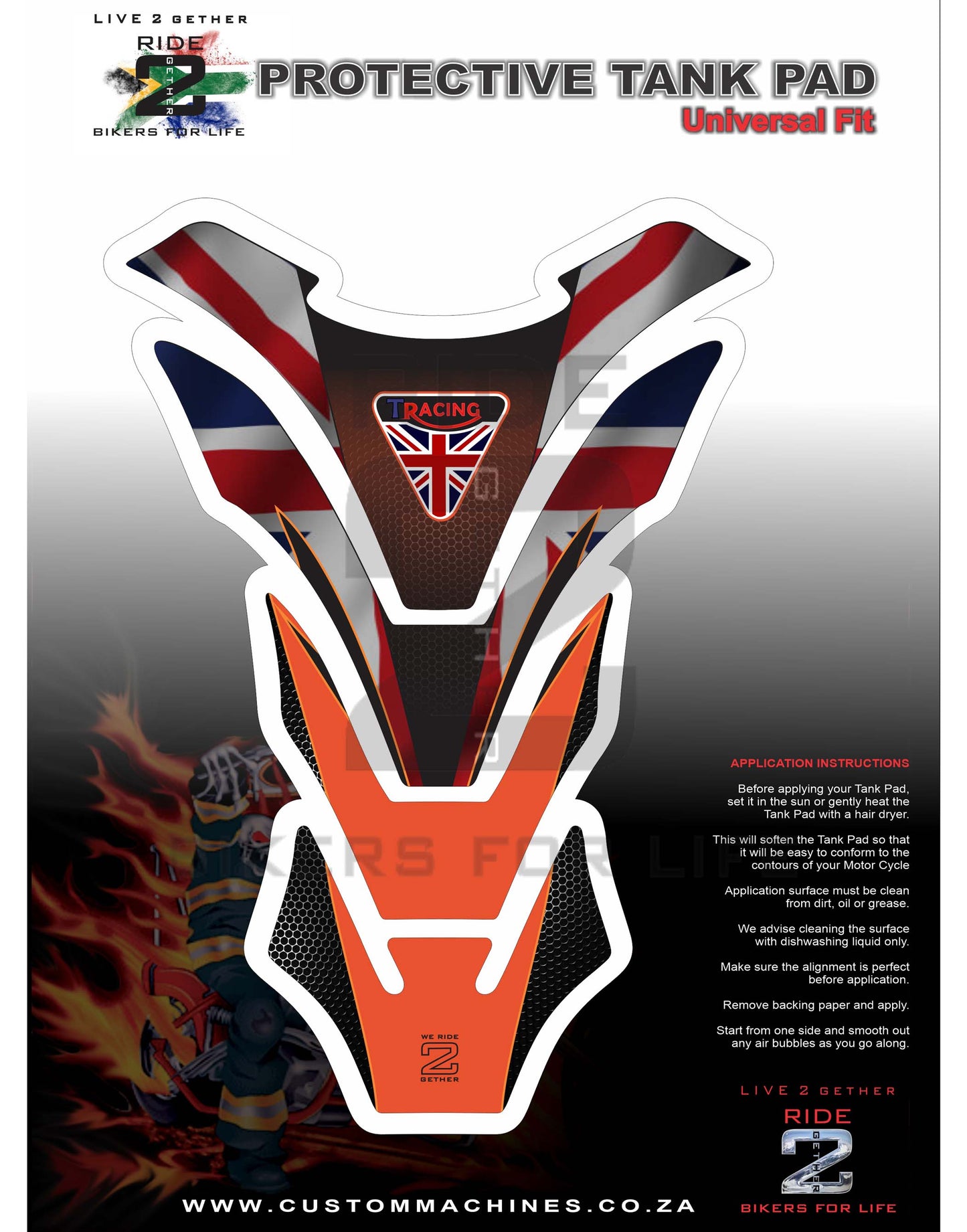 Triumph Orange Tank Pad Protector - Street Triple, Trident 660, Street Triple, Speed Triple 1200, Rocket 3, Bonneville, Triumph Speed Twin , Triumph Cafe Racer