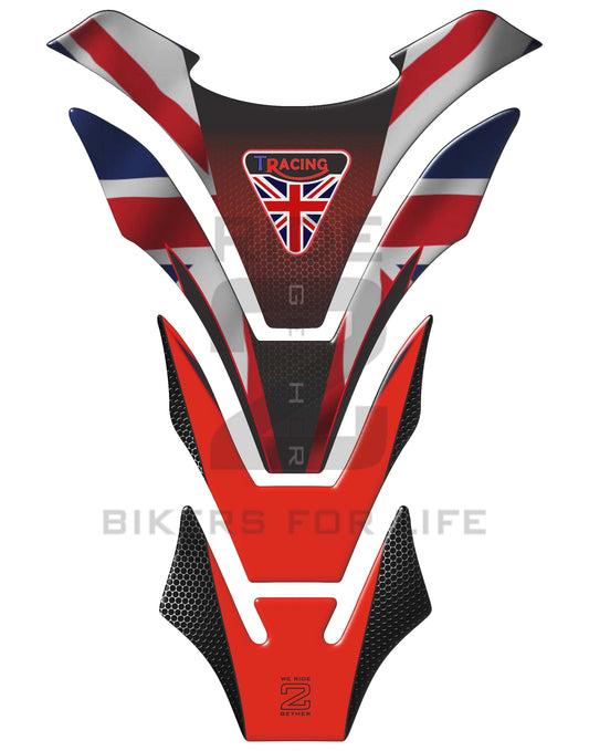 Triumph Tank Pad Protector. Red and Caron Fibre