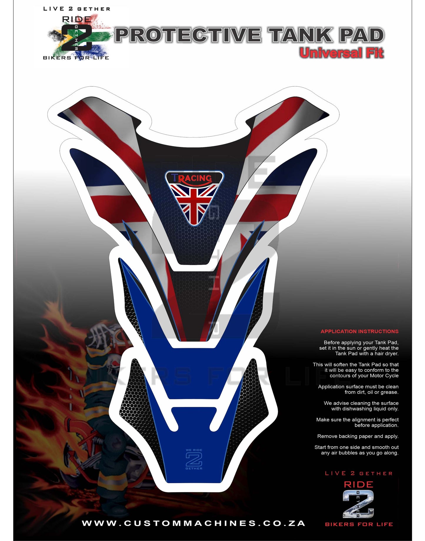 Triumph Blue Tank Pad Protector - Street Triple, Trident 660, Street Triple, Speed Triple 1200, Rocket 3, Bonneville, Triumph Speed Twin , Triumph Cafe Racer