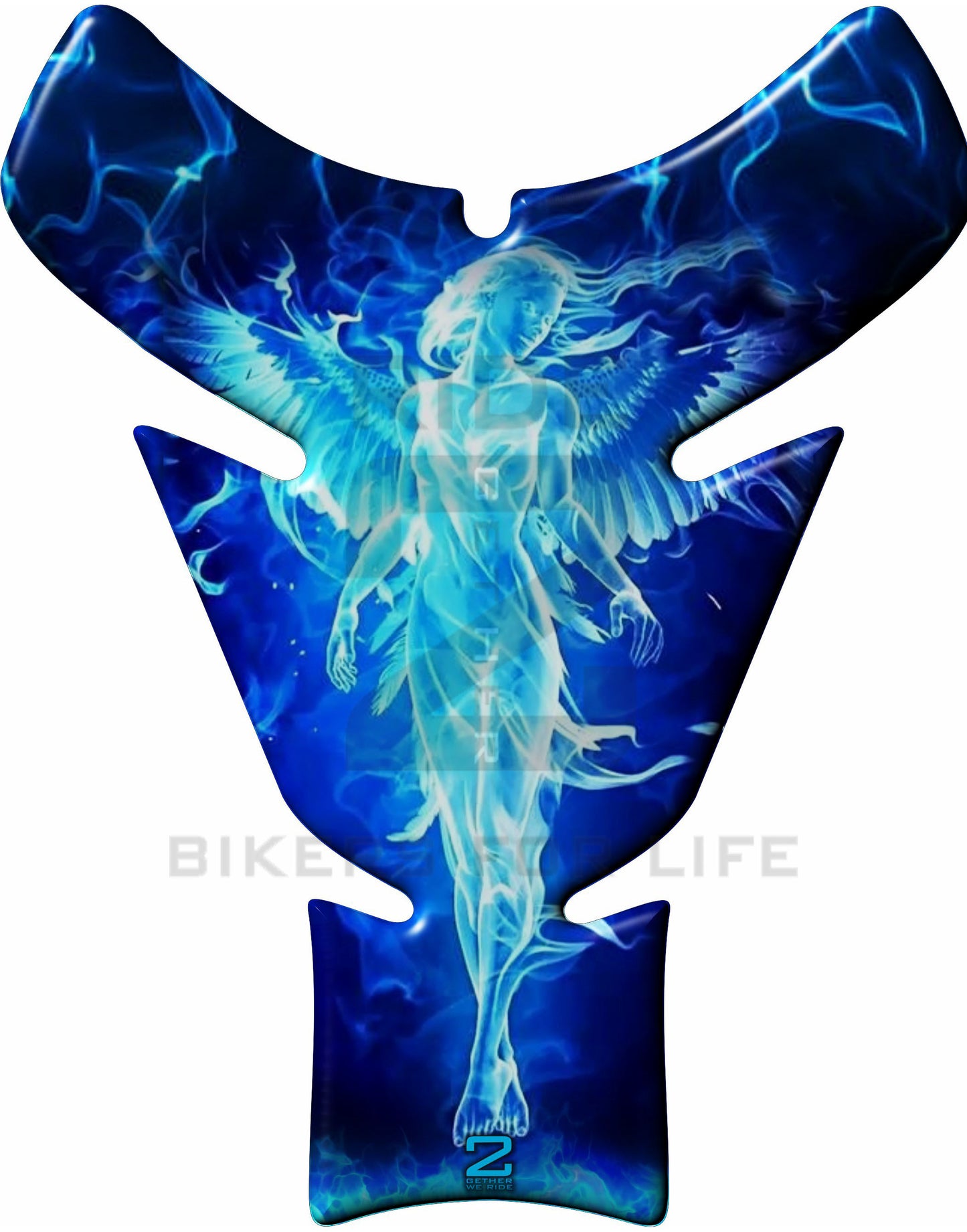 Blue and Black Universal Fit  Angelic Flaming Tank Pad Protector. 
