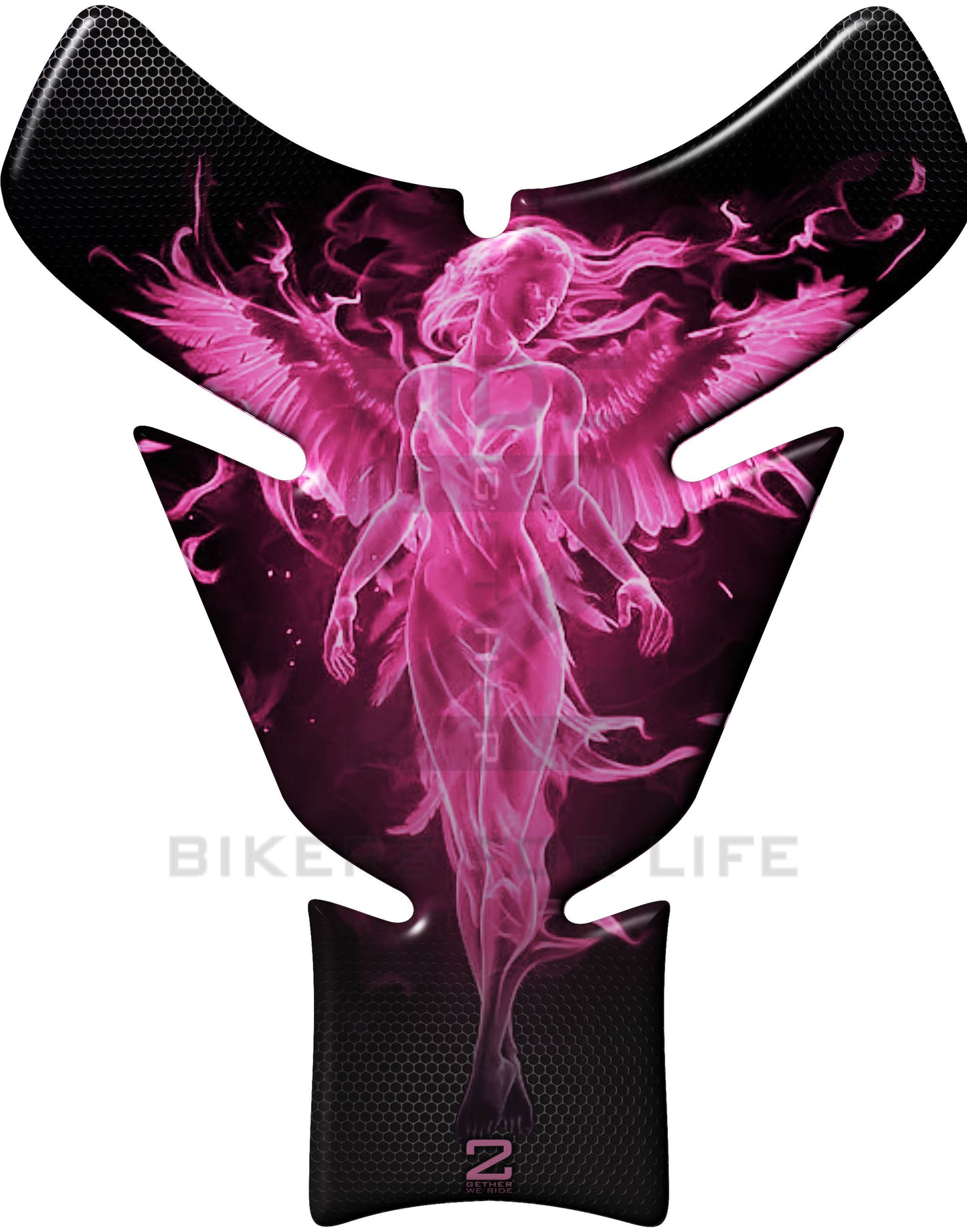 Pink and Black Universal Fit Angelic Flaming Tank Pad Protector. A street pad which fits most models.