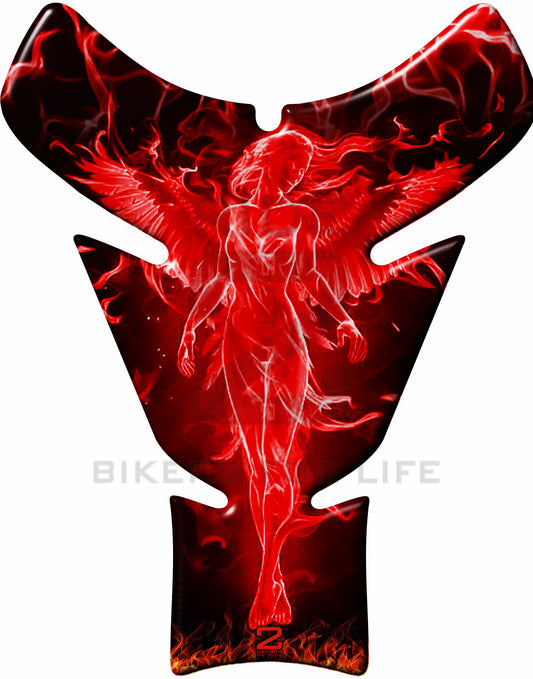 Red and Black Universal Fit Angelic Flaming Tank Pad Protector. A street pad which fits most models.
