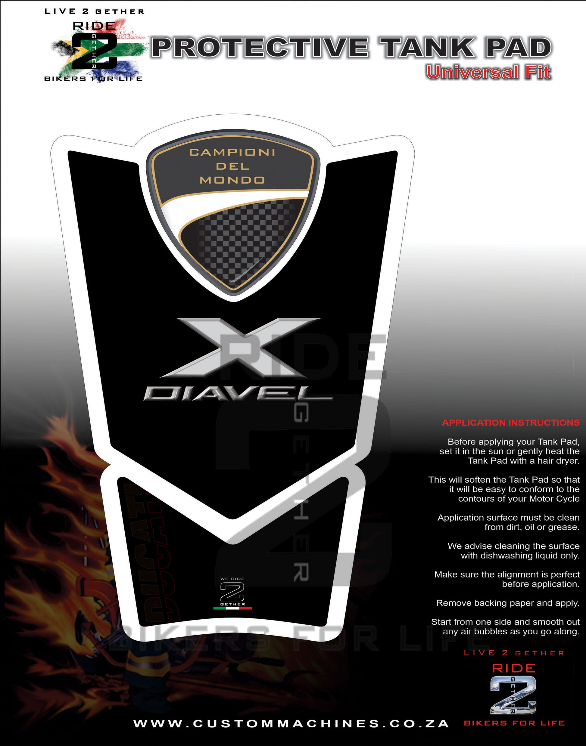Ducati Black X Diavel Motor Bike Tank Pad