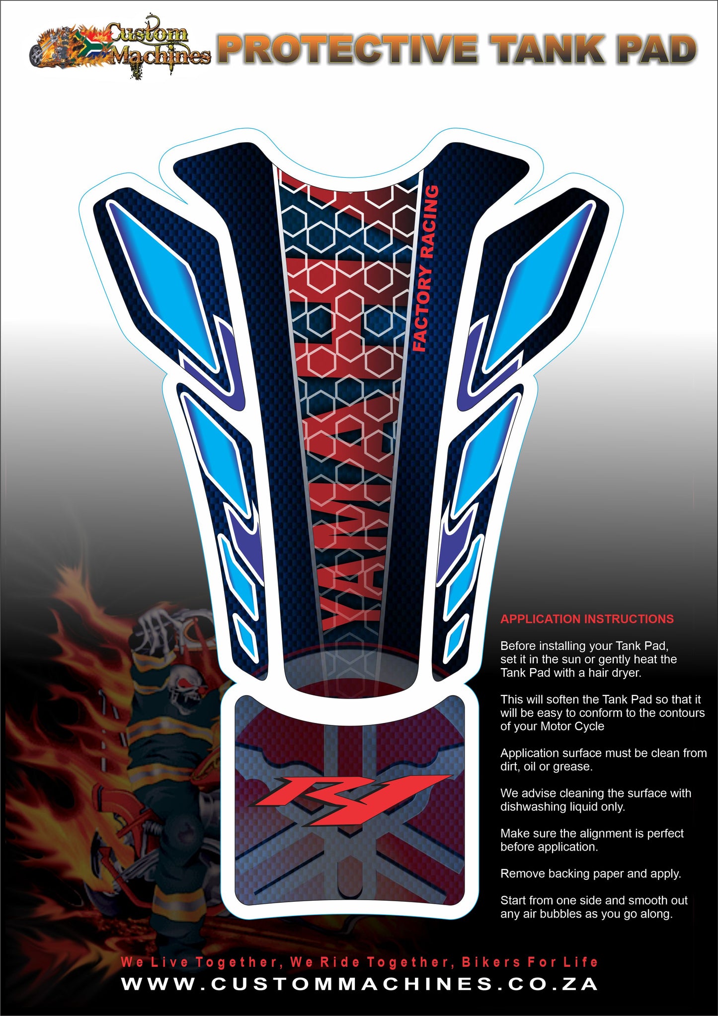 Yamaha Factory Racing Red R1 Motor Bike Tank Pad Protector