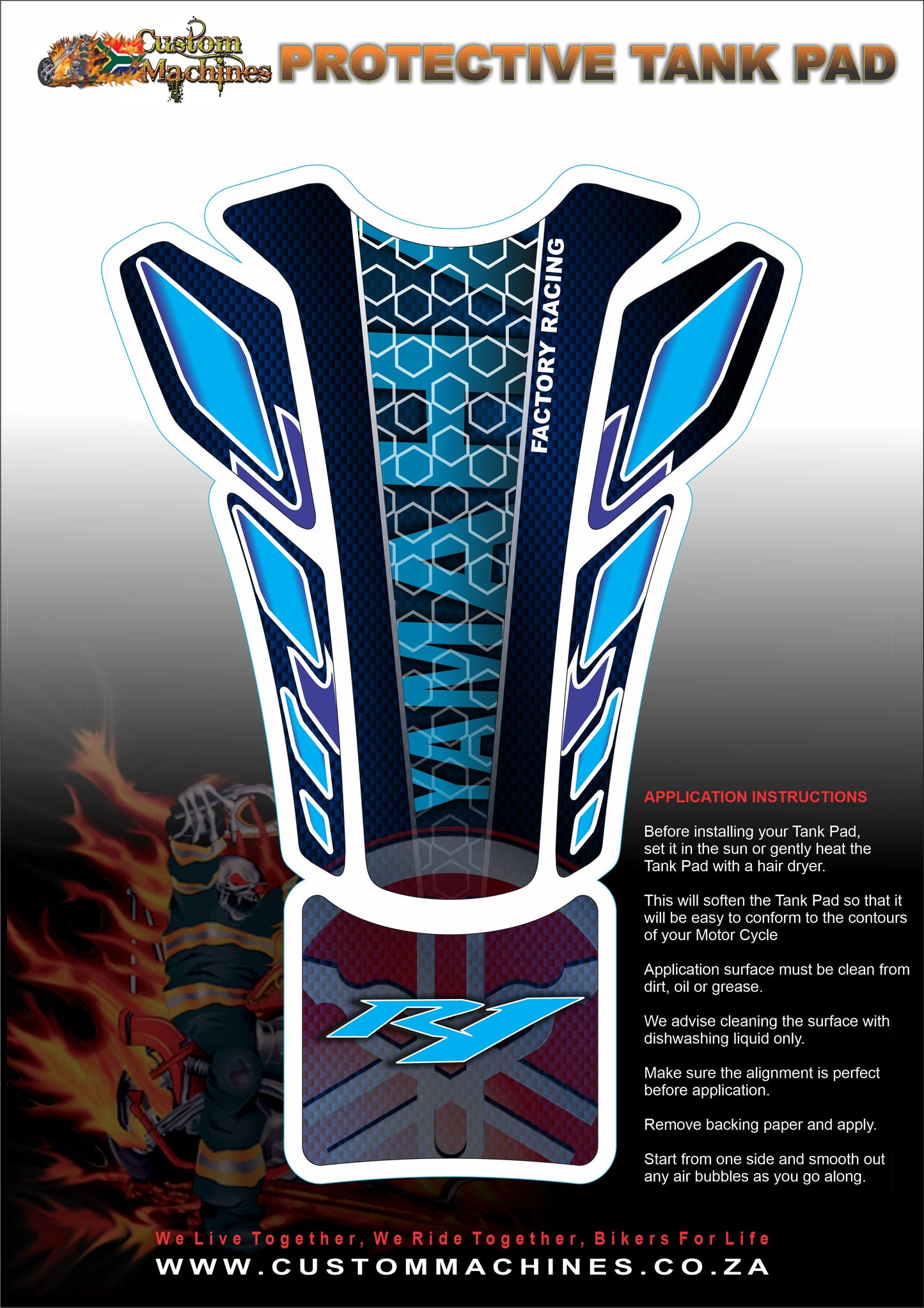 Yamaha Factory Racing Blue R1 Motor Bike Tank Pad Protector