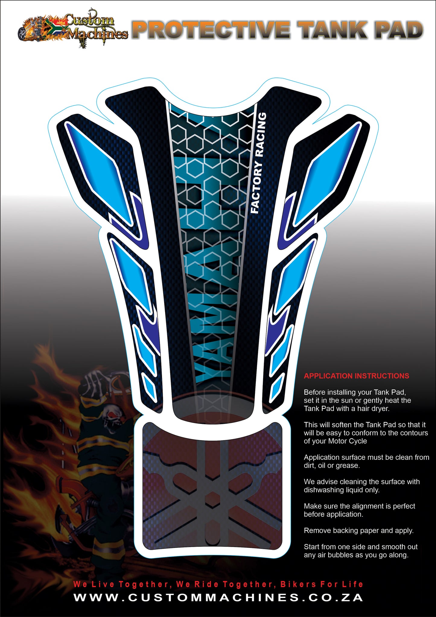 Yamaha Factory Racing Blue Motor Bike Tank Pad Protector